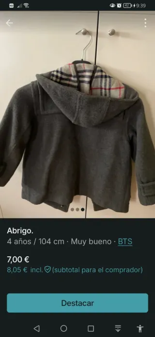 Abrigo niño 4 años / 104 cm