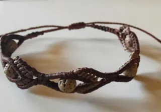 Pulsera Macramé Cuentas Lava Beige Marrón