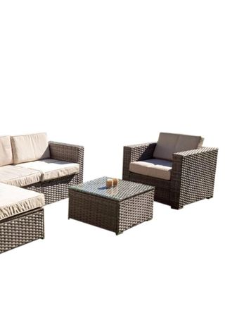 Conjunto Muebles Jardín Ratán Gris y Beige