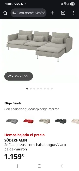 Sofá Chaiselongue Ikea Beige