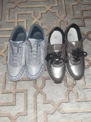 Zapatillas Mujer Talla 39 Marrón y Plata