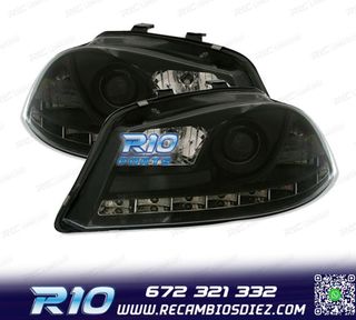 FAROS SEAT IBIZA CORDOBA 6L 02-08 LUZ DIURNA LED FONDO NEGRO