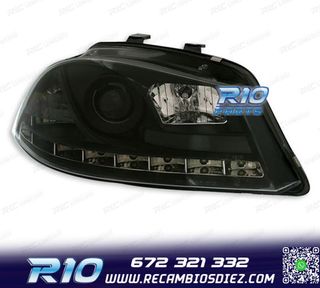 FAROS SEAT IBIZA CORDOBA 6L 02-08 LUZ DIURNA LED FONDO NEGRO