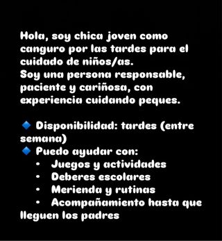 Me ofrezco como canguro por las tardes