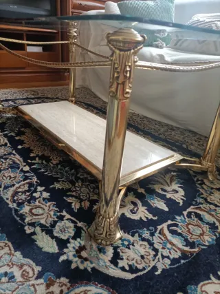 Mesa de centro de cristal y metal dorado 115x60x45