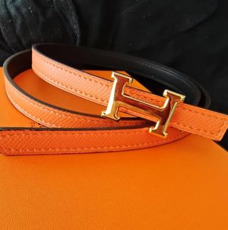 Cinturón Hermes Naranja Hebilla Dorada