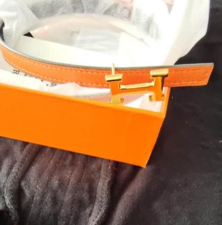 Cinturón Hermes Naranja Hebilla Dorada