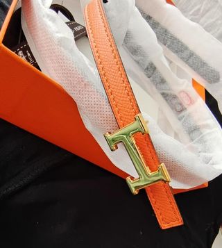 Cinturón Hermes Naranja Hebilla Dorada