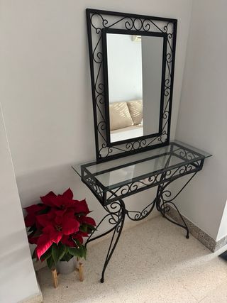 Mesa recibidor forja con espejo