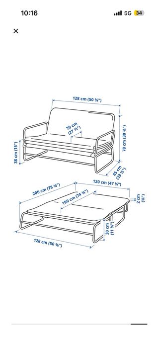 Sofá cama gris tela y metal