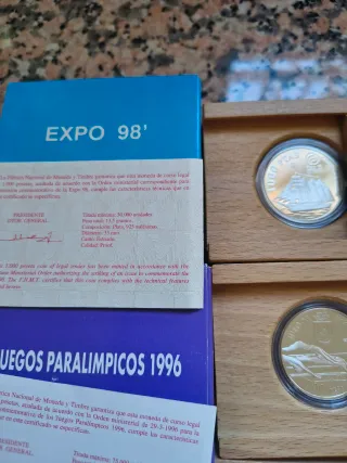 Lote numero 2, tres monedas plata: Expo 98, Paralí