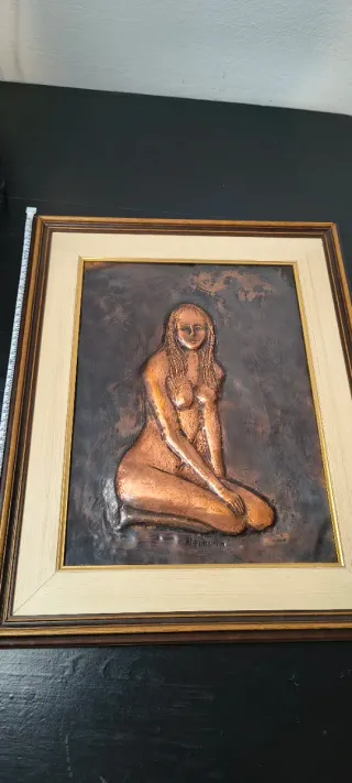 Quadro Rame Vintage Nudo Donna Bassorilievo