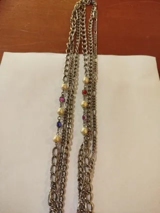 Collana lunga vintage perline colorate argento