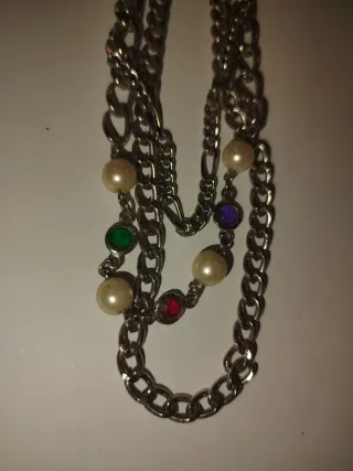 Collana lunga vintage perline colorate argento