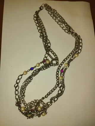 Collana lunga vintage perline colorate argento