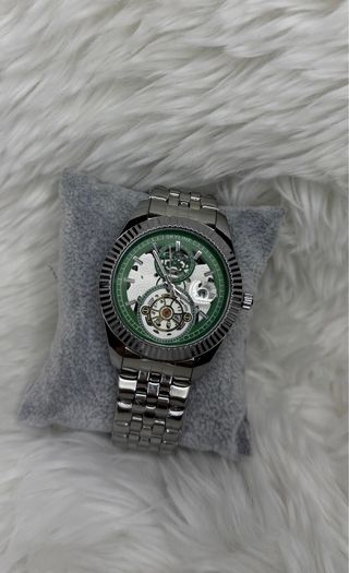 Reloj Hombre Skyline Esqueleto Verde Plata