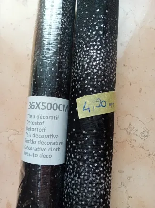 Runner Tessuto Glitter Nero Argento h 36cm 2roroli