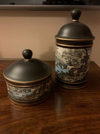 Coppia Barattoli Porcellana Decorati