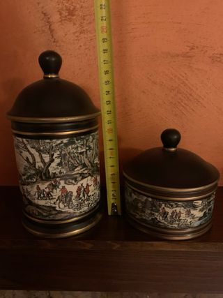 Coppia Barattoli Porcellana Decorati