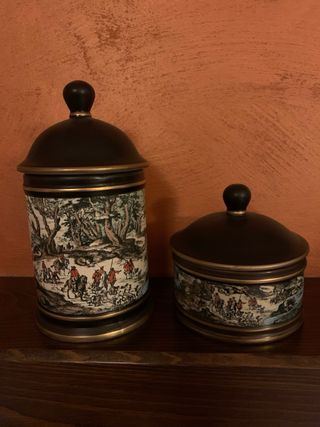 Coppia Barattoli Porcellana Decorati