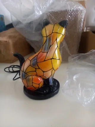 Lampada Gatto Vetro Tiffany Arancione Nero