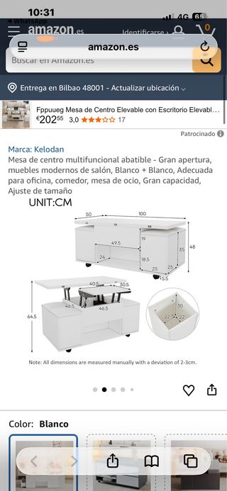 Mesa Centro Abatible Blanca