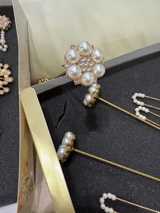 Agujas Fallera Niña Doradas Perlas