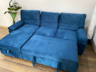 Sofá Cama Chaise Longue 3 Plazas Azul