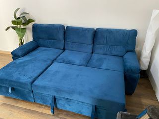 Sofá Cama Chaise Longue 3 Plazas Azul