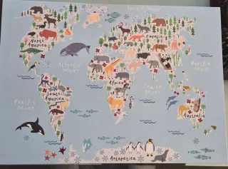 Cuadro infantil mapa del mundo animales