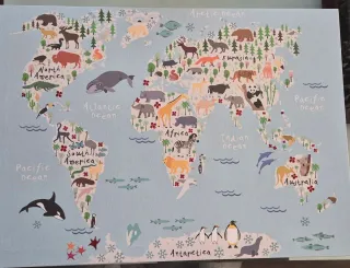 Cuadro infantil mapa del mundo animales
