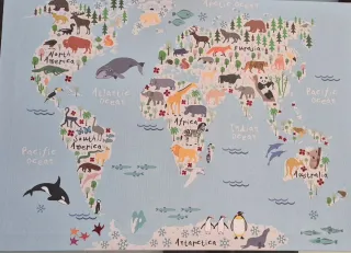 Cuadro infantil mapa del mundo animales