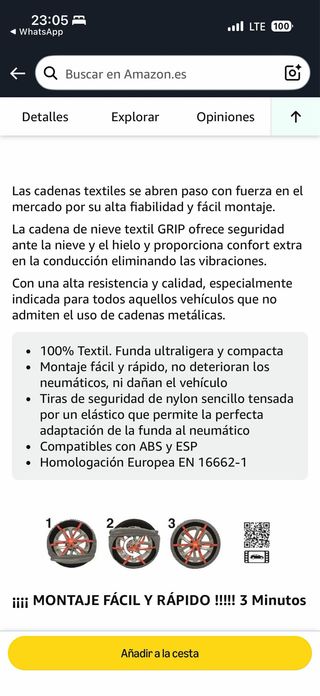 Cadena nieve textil coche talla 550