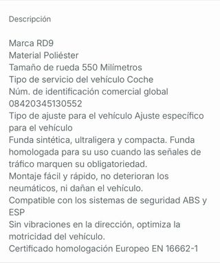 Cadena nieve textil coche talla 550