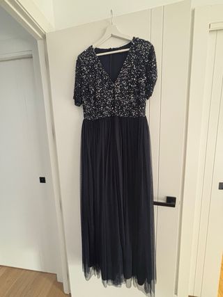 Vestido fiesta lentejuelas azul y plata