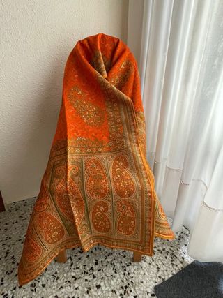 Mantón reversible fallera naranja y verde
