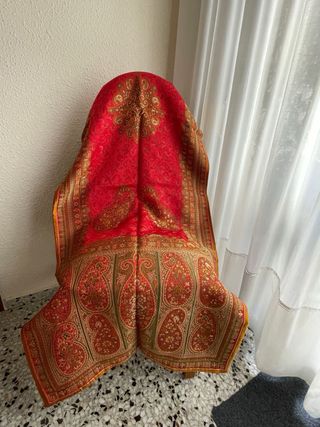 Mantón reversible fallera naranja y verde