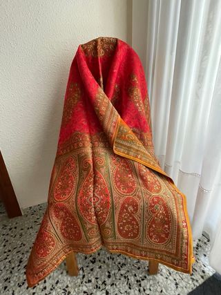 Mantón reversible fallera naranja y verde