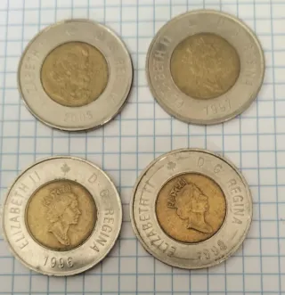 8 monete da 2 dollari canadesi Toonies 1996-2008