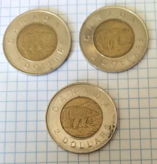 8 monete da 2 dollari canadesi Toonies 1996-2008