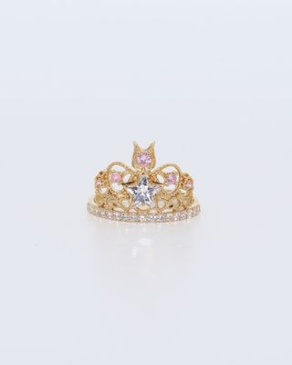 ANILLO CORONA CON CIRCONITAS ROSA. Oro 18k.