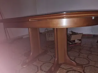 Mesa comedor extensible cristal y madera