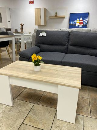 Mesa centro elevable madera y blanca