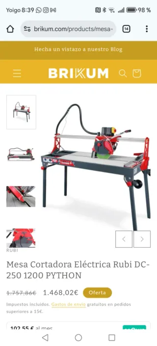 Mesa Cortadora Eléctrica Rubi DC-250