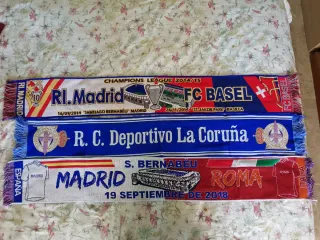Lote 7 bufandas fútbol Roma, Basel, Schalke, Cadiz