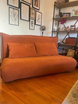 Sofá Cama Pana Naranja 2 Plazas