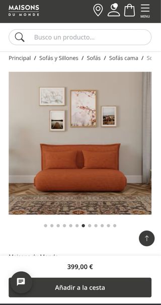 Sofá Cama Pana Naranja 2 Plazas