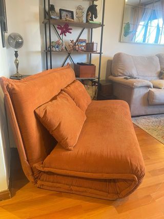 Sofá Cama Pana Naranja 2 Plazas