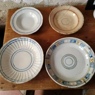 Lote 4 Platos Antiguos Cerámica