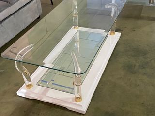 MESA DE CENTRO CON ESPEJO TRANSPARENTE CON BLANCO